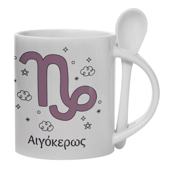 Ζώδια Αιγόκερως, Ceramic coffee mug with Spoon, 330ml (1pcs)