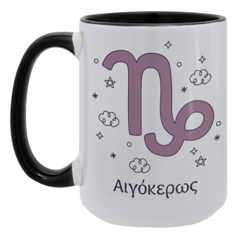 Ζώδια Αιγόκερως, Κούπα Mega 15oz, κεραμική Μαύρη, 450ml