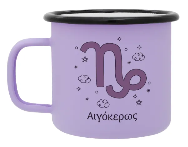 Ζώδια Αιγόκερως — Metal enamel mug, matte light pastel purple, 360ml