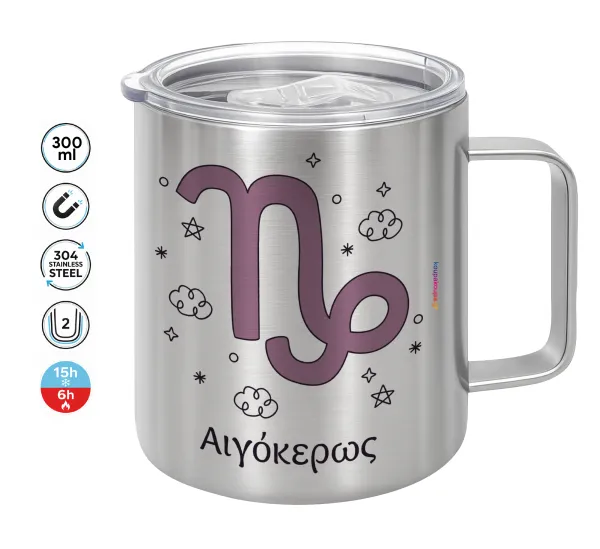 Ζώδια Αιγόκερως — Double-walled stainless steel mug 300ml with temperature-retaining lid