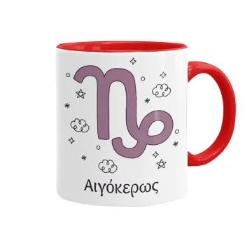 Ζώδια Αιγόκερως, Κούπα χρωματιστή κόκκινη, κεραμική, 330ml