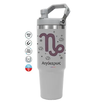 Ζώδια Αιγόκερως, GREY color, 890ml (30oz) stainless Steel Tumbler with Handle