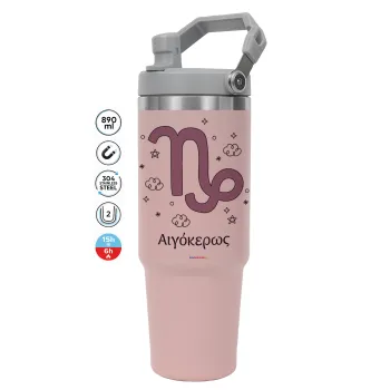 Ζώδια Αιγόκερως, Pink color, 890ml (30oz) stainless Steel Tumbler with Handle