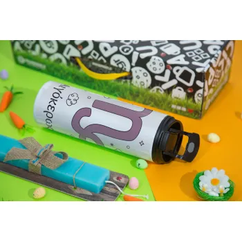 Ζώδια Αιγόκερως, Easter candle,Travel Tumbler 2 Lids, with metal straw & cleaning brush & aromatic flat candle (30cm) (BLUE)