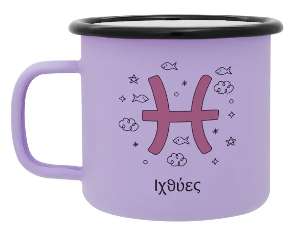 Ζώδια Ιχθύες — Metal enamel mug, matte light pastel purple, 360ml