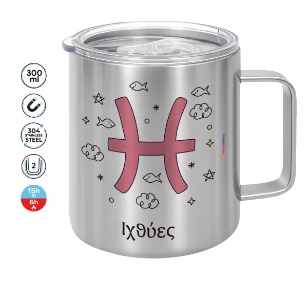 Ζώδια Ιχθύες — Double-walled stainless steel mug 300ml with temperature-retaining lid