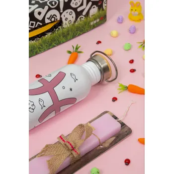 Ζώδια Ιχθύες, Πασχαλινή Λαμπάδα με παγούρι μεταλλικό (620ml, stainless steel) & κερί αρωματικό πλακέ (30cm) (ΡΟΖ)