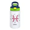 Children's hot water bottle, stainless steel, with safety straw, green, blue (350ml)