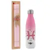 Easter Set, Metallic pink/white (Stainless steel) thermos, double-walled, 500ml & aromatic flat Easter candle (30cm) (PINK)