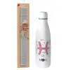 Easter Set, metallic stainless thermos bottle (500ml) & scented flat Easter candle (30cm) (GRAY)