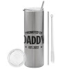 Tumbler stainless steel Silver 600ml, with metal straw & cleaning brush