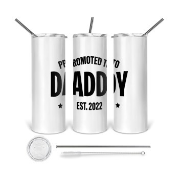 Promoted to Daddy, Tumbler stainless steel 600ml, with metal straw & cleaning brush