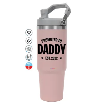 Promoted to Daddy, Pink color, 890ml (30oz) stainless Steel Tumbler with Handle
