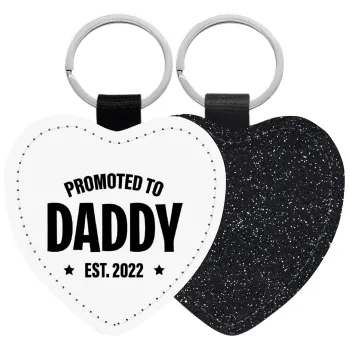Promoted to Daddy, Μπρελόκ PU δερμάτινο glitter καρδιά ΜΑΥΡΟ