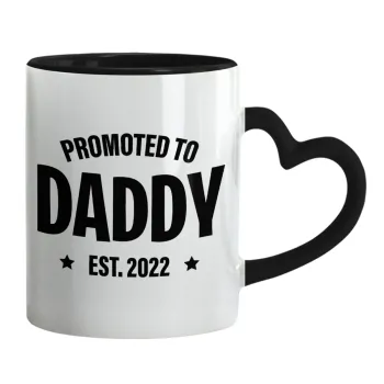 Promoted to Daddy, Κούπα καρδιά χερούλι μαύρη, κεραμική, 330ml