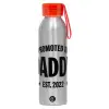 Aluminum Sports Bottle 650ml – Silver with Red Cap and Silicone Strap