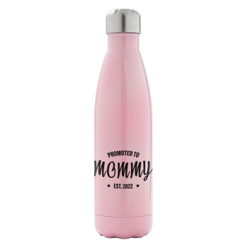Promoted to Mommy, Metal mug thermos Pink Iridiscent (Stainless steel), double wall, 500ml