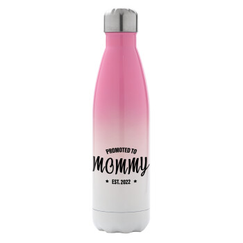 Promoted to Mommy, Metal mug thermos Pink/White (Stainless steel), double wall, 500ml