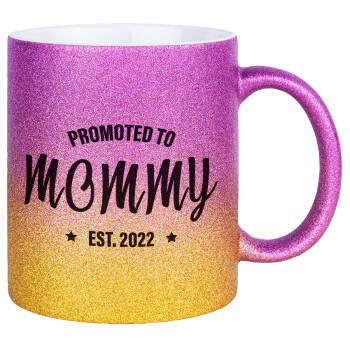 Promoted to Mommy, Κούπα Χρυσή/Ροζ Glitter, κεραμική, 330ml