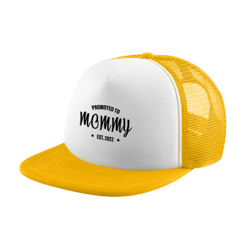 Promoted to Mommy, Καπέλο παιδικό Soft Trucker με Δίχτυ Κίτρινο/White 
