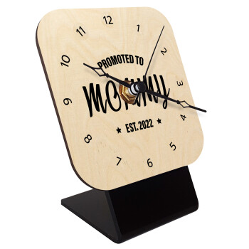 Promoted to Mommy, Quartz Table clock in natural wood (10cm)