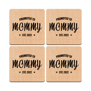 Promoted to Mommy, ΣΕΤ x4 Σουβέρ ξύλινα τετράγωνα plywood (9cm)