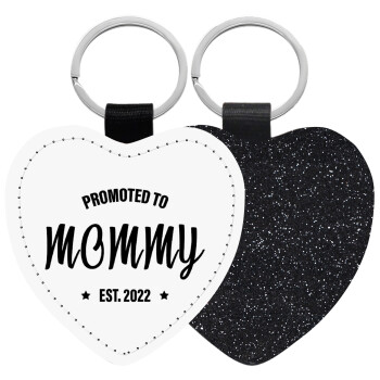 Promoted to Mommy, Μπρελόκ PU δερμάτινο glitter καρδιά ΜΑΥΡΟ