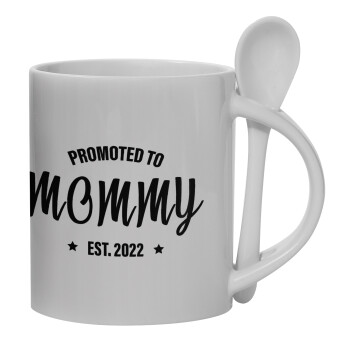 Promoted to Mommy, Ceramic coffee mug with Spoon, 330ml (1pcs)