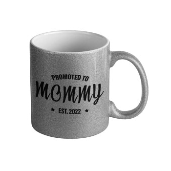 Promoted to Mommy, Κούπα Ασημένια Glitter που γυαλίζει, κεραμική, 330ml