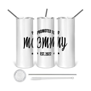Promoted to Mommy, Tumbler stainless steel 600ml, with metal straw & cleaning brush