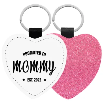 Promoted to Mommy, Μπρελόκ PU δερμάτινο glitter καρδιά ΡΟΖ