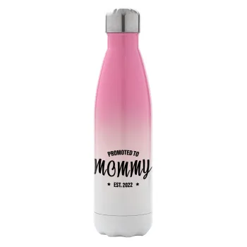 Promoted to Mommy, Metal mug thermos Pink/White (Stainless steel), double wall, 500ml