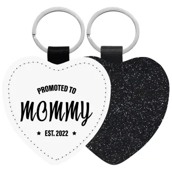 Promoted to Mommy, Μπρελόκ PU δερμάτινο glitter καρδιά ΜΑΥΡΟ