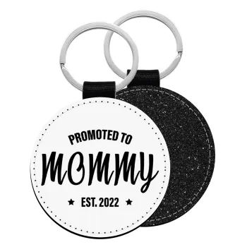 Promoted to Mommy, Μπρελόκ Δερματίνη, στρογγυλό ΜΑΥΡΟ (5cm)