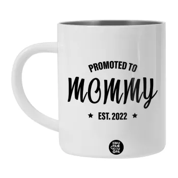 Promoted to Mommy, Λευκή Ανοξείδωτη Μεταλλική Κούπα 450ml - Διπλού Τοιχώματος 