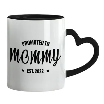 Promoted to Mommy, Κούπα καρδιά χερούλι μαύρη, κεραμική, 330ml