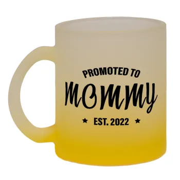 Promoted to Mommy, Κούπα γυάλινη δίχρωμη με βάση το κίτρινο ματ, 330ml