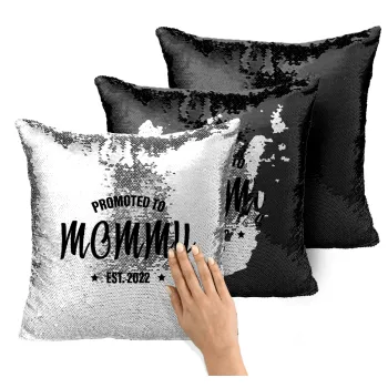 Promoted to Mommy, Μαξιλάρι καναπέ Μαγικό Μαύρο με πούλιες 40x40cm περιέχεται το γέμισμα