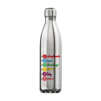 Elephants And Donkeys Grow Big Ears, Μεταλλικό παγούρι θερμός Inox (Stainless steel), διπλού τοιχώματος, 750ml
