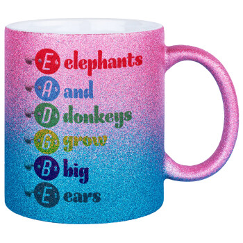 Elephants And Donkeys Grow Big Ears, Κούπα Χρυσή/Μπλε Glitter, κεραμική, 330ml