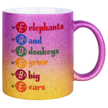 Elephants And Donkeys Grow Big Ears, Κούπα Χρυσή/Ροζ Glitter, κεραμική, 330ml