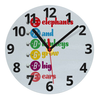 Elephants And Donkeys Grow Big Ears, Ρολόι τοίχου γυάλινο (20cm)