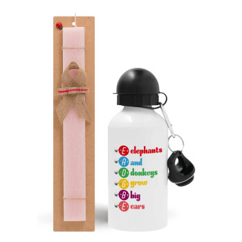 Elephants And Donkeys Grow Big Ears, Easter Set, metallic aluminum bottle (500ml) & aromatic flat Easter candle (30cm) (PINK)
