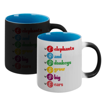 Elephants And Donkeys Grow Big Ears, Κούπα Μαγική εσωτερικό μπλε, κεραμική 330ml που αλλάζει χρώμα με το ζεστό ρόφημα