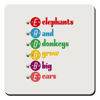 Elephants And Donkeys Grow Big Ears, Τετράγωνο μαγνητάκι ξύλινο 9x9cm