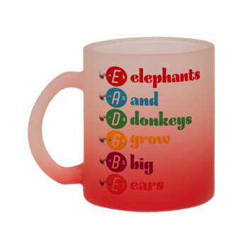 Elephants And Donkeys Grow Big Ears, Κούπα γυάλινη δίχρωμη με βάση το κόκκινο ματ, 330ml