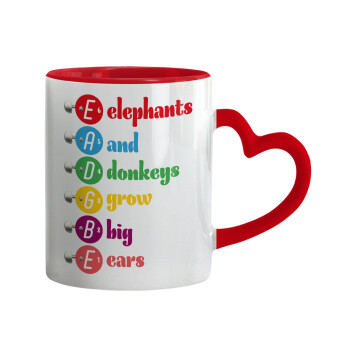 Elephants And Donkeys Grow Big Ears, Κούπα καρδιά χερούλι κόκκινη, κεραμική, 330ml