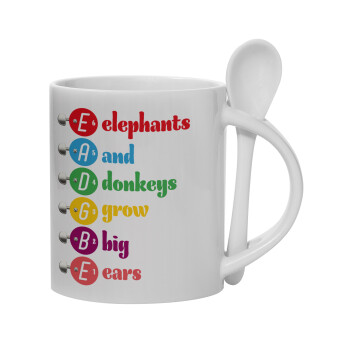 Elephants And Donkeys Grow Big Ears, Κούπα, κεραμική με κουταλάκι, 330ml (1 τεμάχιο)