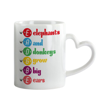 Elephants And Donkeys Grow Big Ears, Mug heart handle, ceramic, 330ml
