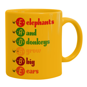 Elephants And Donkeys Grow Big Ears, Κούπα, κεραμική κίτρινη, 330ml (1 τεμάχιο)